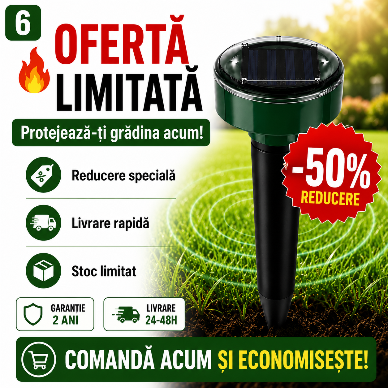 Aparat Solar cu Ultrasunete pentru Protecția Grădinii