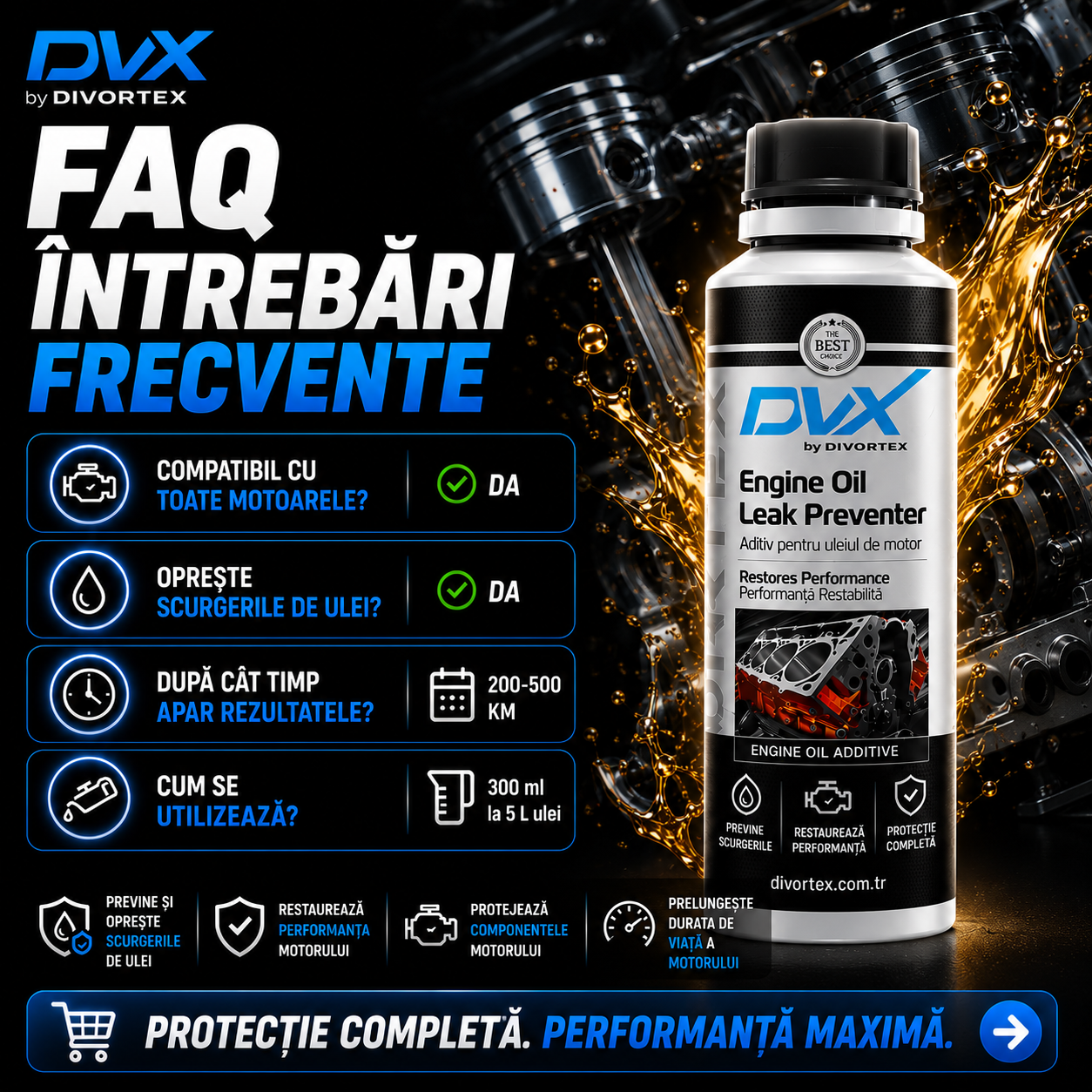 Aditiv Oprire Scurgeri Ulei Motor DVX 300 ml