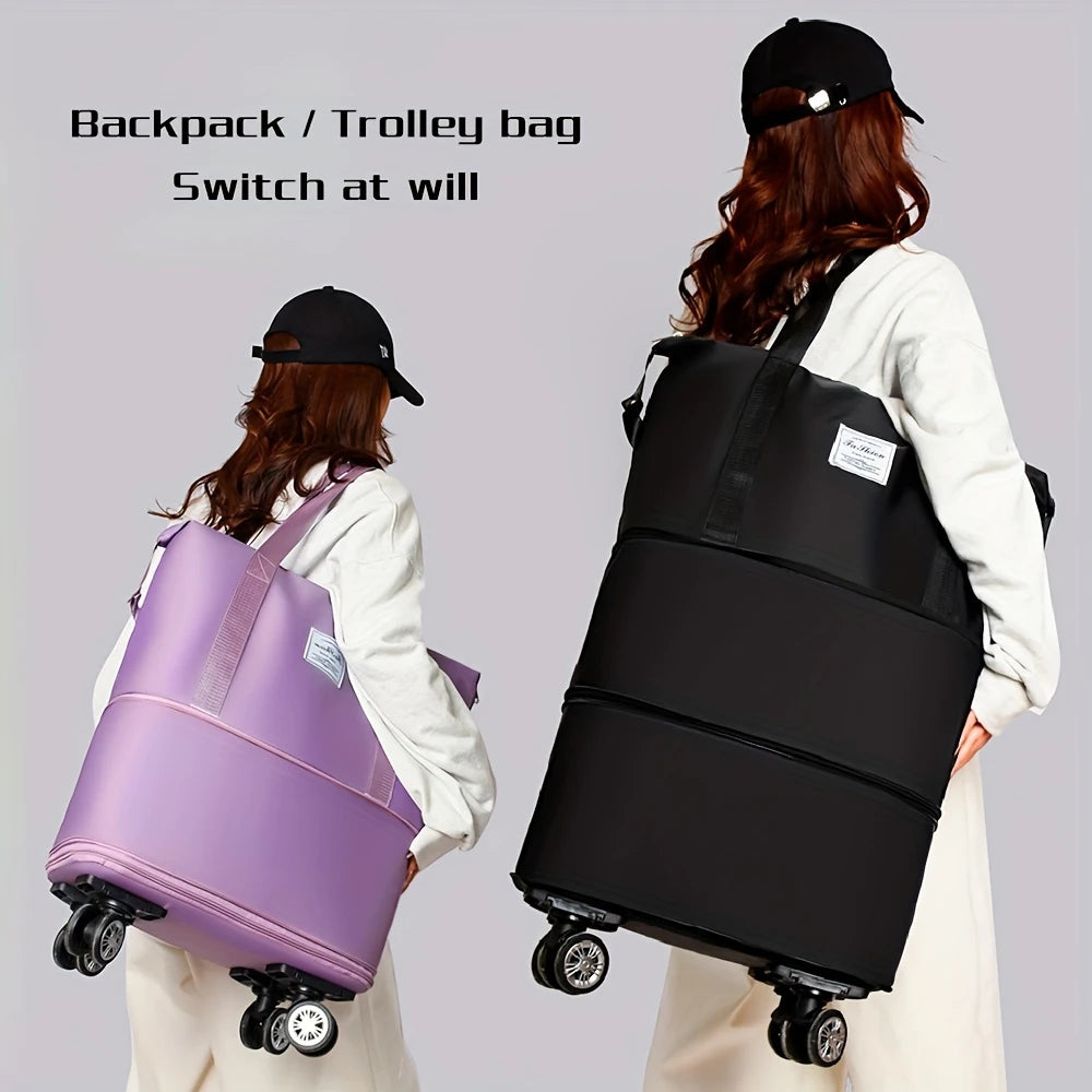 Голяма пътна чанта с цип, разтегателна, с колела